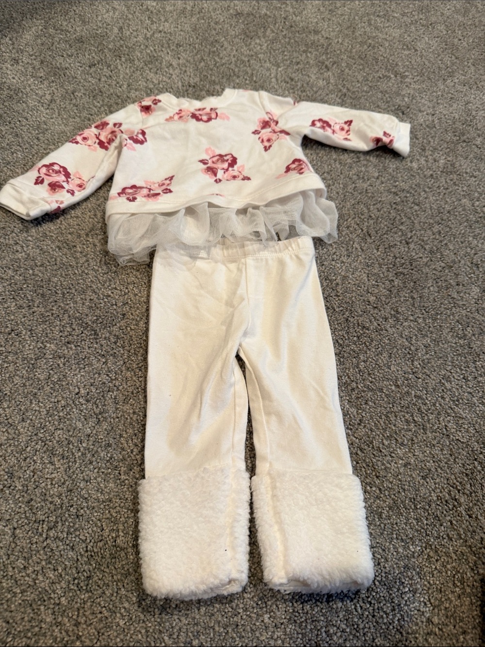Girls Pink Floral Tulle Top & Cream Legging Matching Set